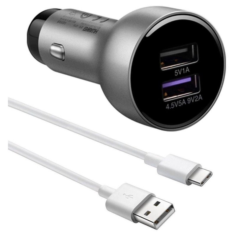 Chargeur de voiture Huawei Supercharge + câble de données USB-C - charge ultra rapide - Argent